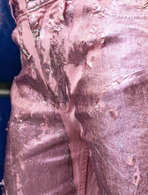 Metallic Coating on Denim Stone Washed Pants