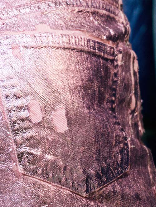 Metallic Coating on Denim Stone Washed Pants