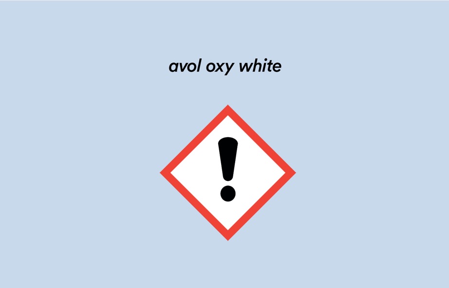 hazard comparison between Avol Oxy White and potassium permanganate