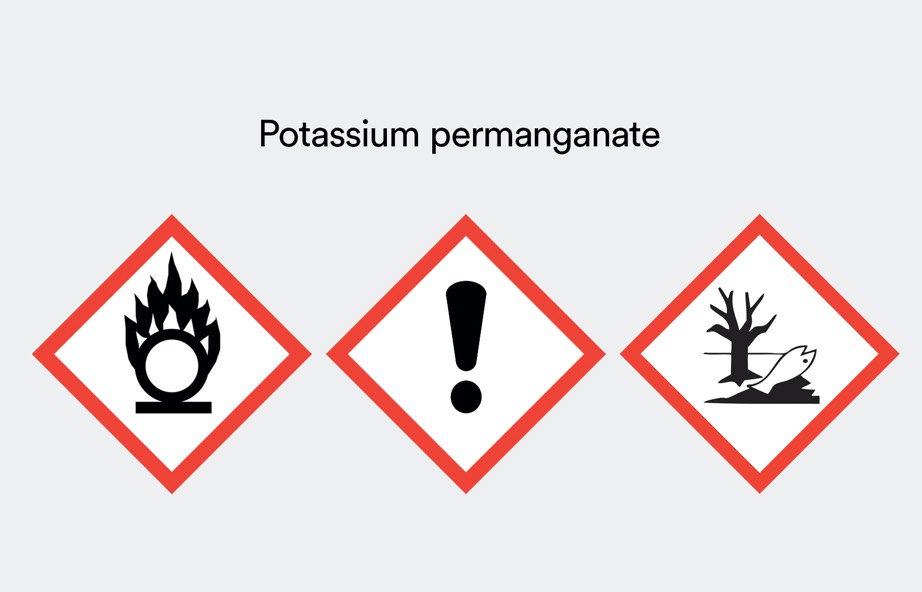 hazard comparison between Avol Oxy White and potassium permanganate